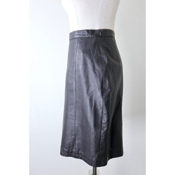 Vintage 1990s Barney's CO-OP Brown Leather High Rise Pencil Skirt - Picture 5 of 10